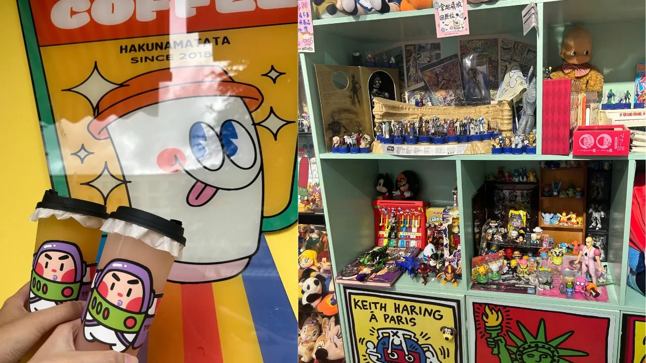 オレンジティーとピーチティー(左)＆店内の装飾(右)